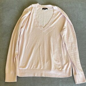 Quince Lightweight V-Neck Sweater in Light Pink